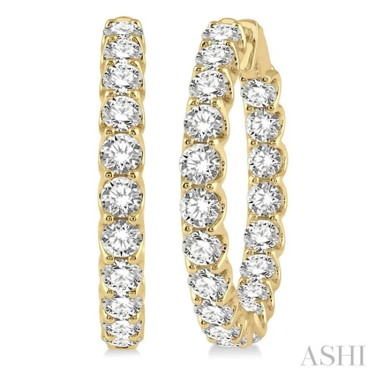 10 Ctw Inside-Out Round Cut Diamond Hoop Earrings in 14K Yellow Gold