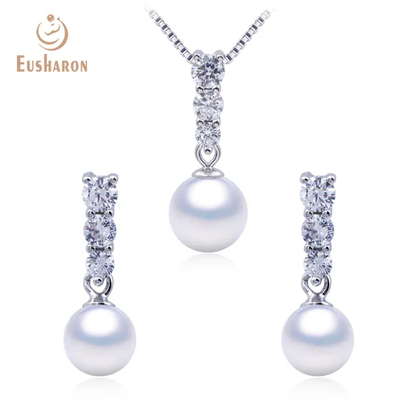 10 PCS Simple CZ Freshwater Pearl Pendant Earrings Jewelry Set