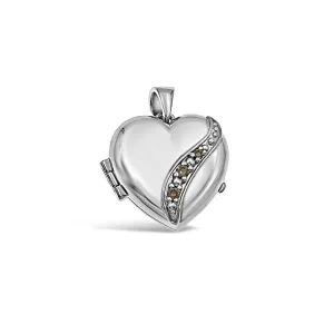 10k White Gold Diamond Heart Locket Pendant Memory Charm