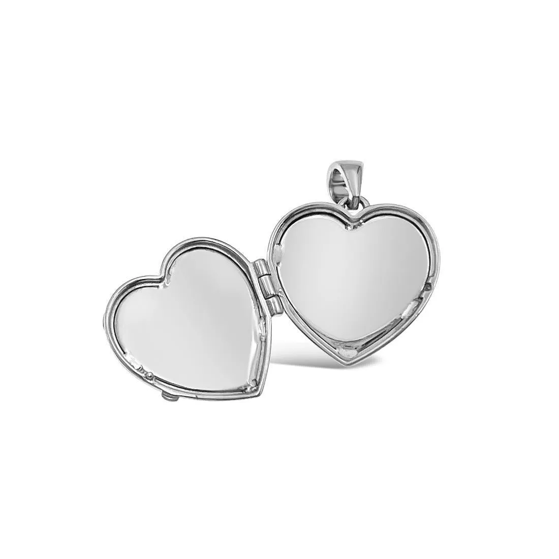 10k White Gold Diamond Heart Locket Pendant Memory Charm