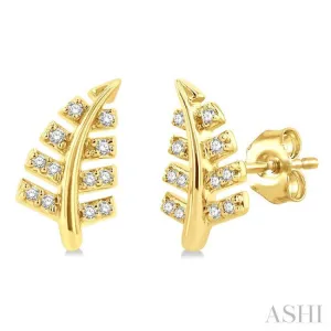 1/10 Ctw Fern Leaf Petite Round Cut Diamond Fashion Stud Earring in 10K Yellow Gold