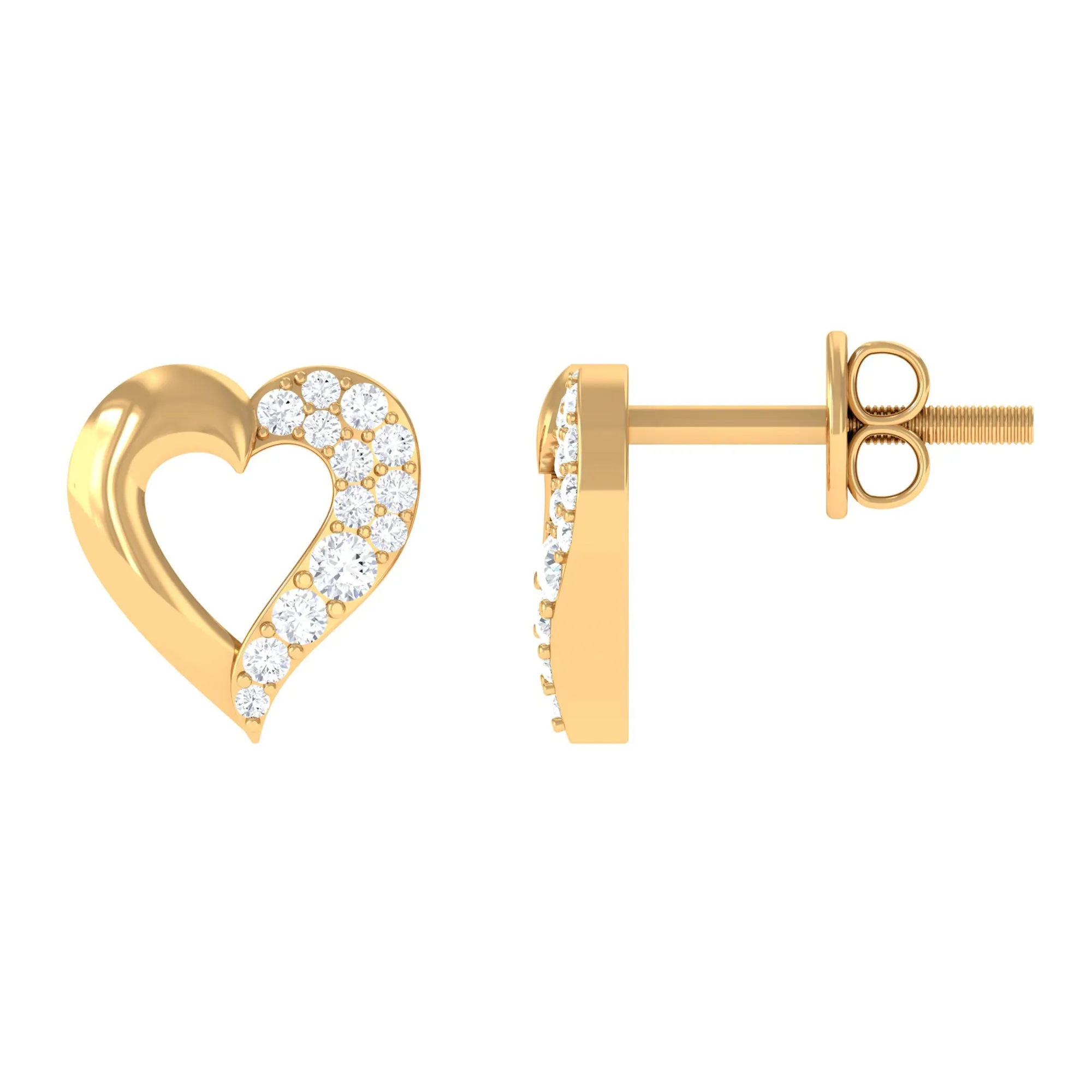 1/4 CT Genuine Diamond Heart Stud Earrings