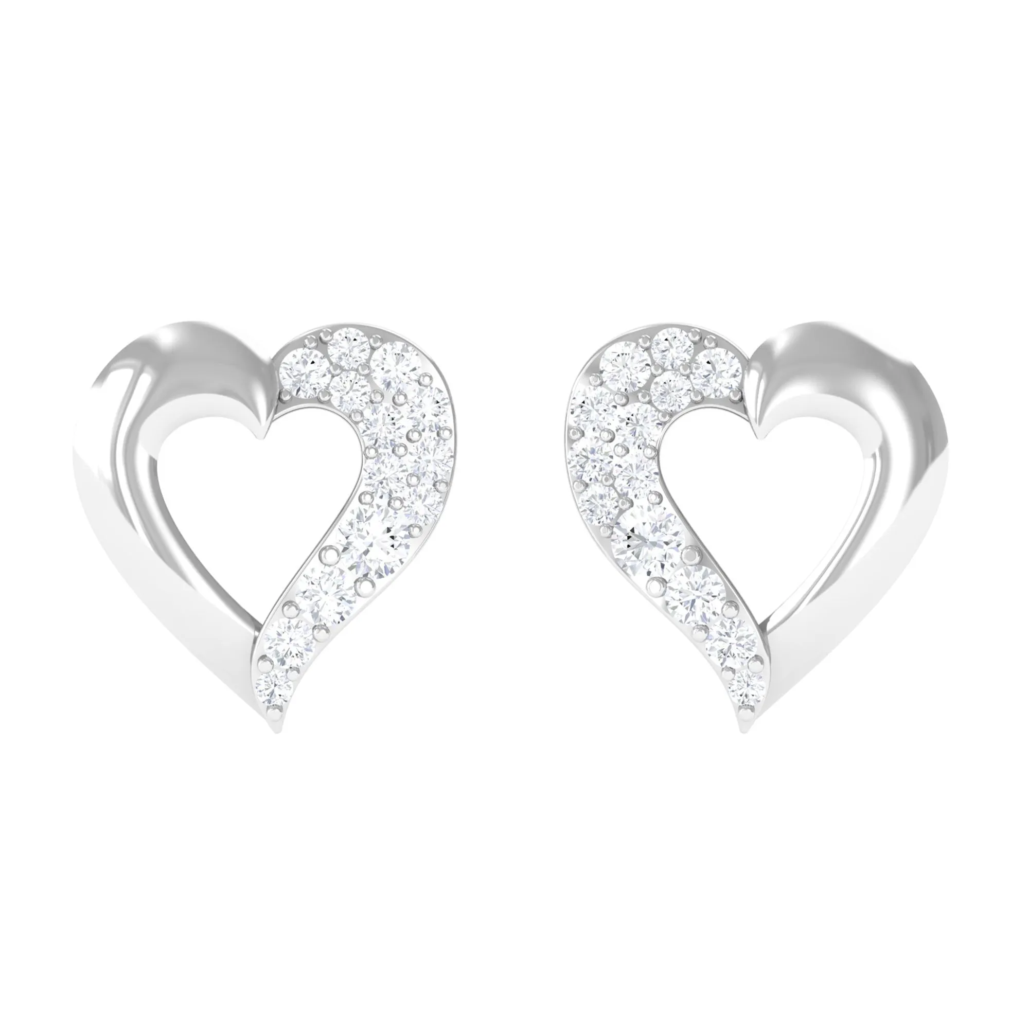 1/4 CT Genuine Diamond Heart Stud Earrings