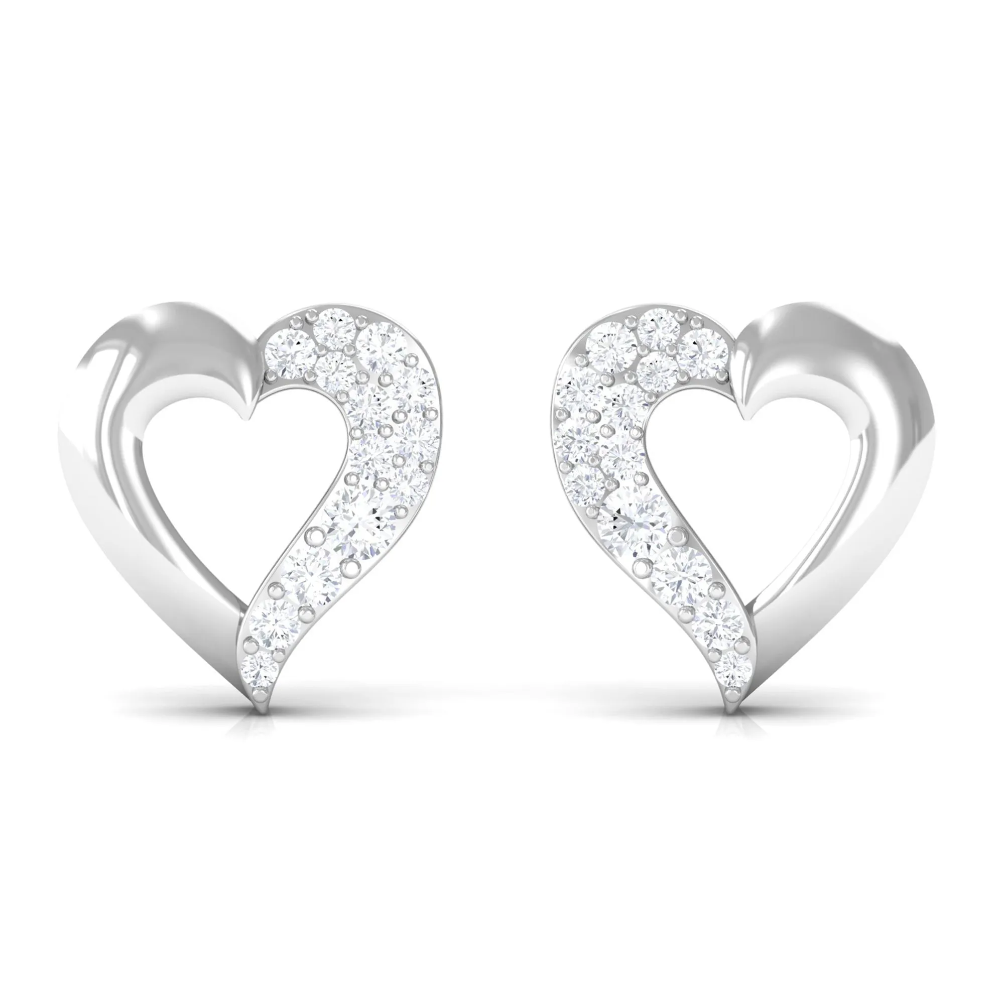 1/4 CT Genuine Diamond Heart Stud Earrings