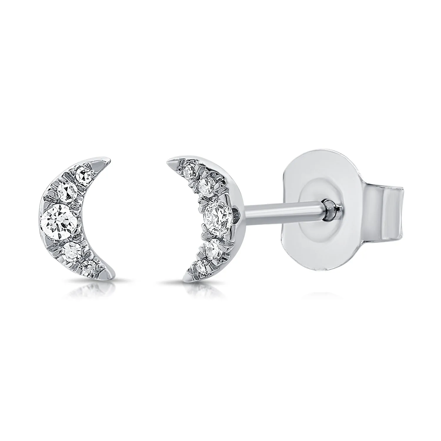 14k Gold & Diamond Moon Stud Earrings - 0.06ct