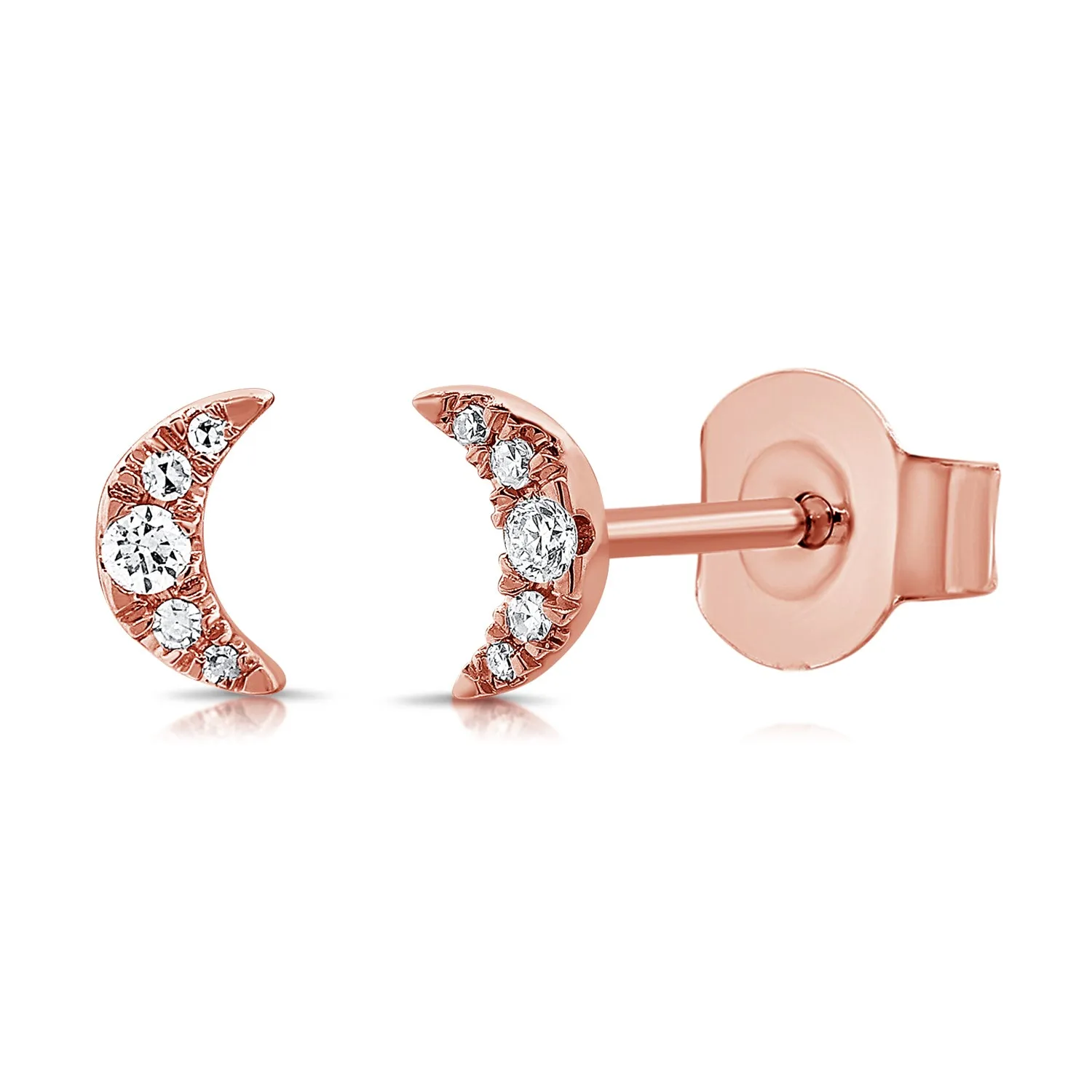 14k Gold & Diamond Moon Stud Earrings - 0.06ct