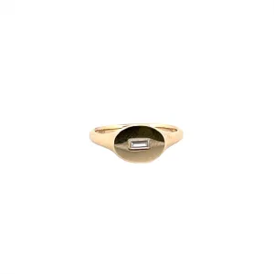 14K Gold Baguette Diamond Signet Ring