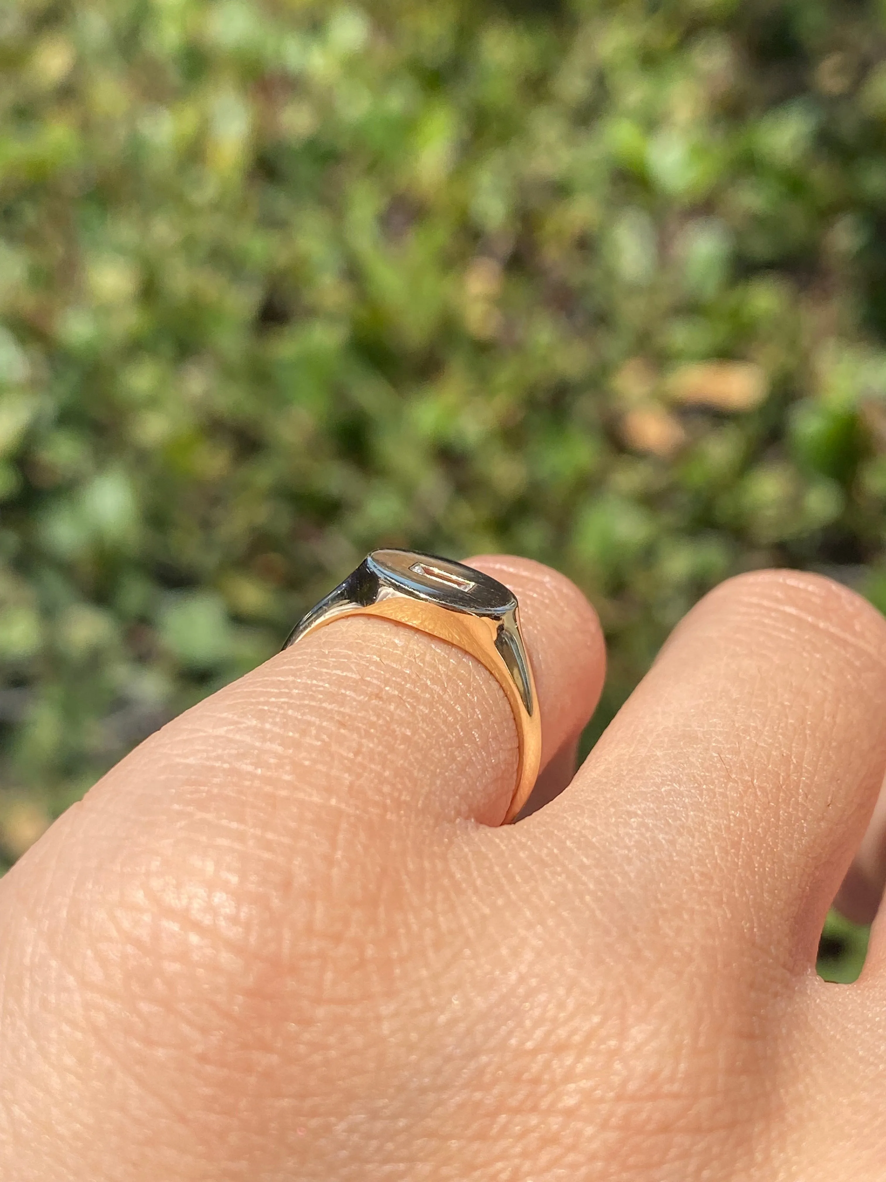 14K Gold Baguette Diamond Signet Ring