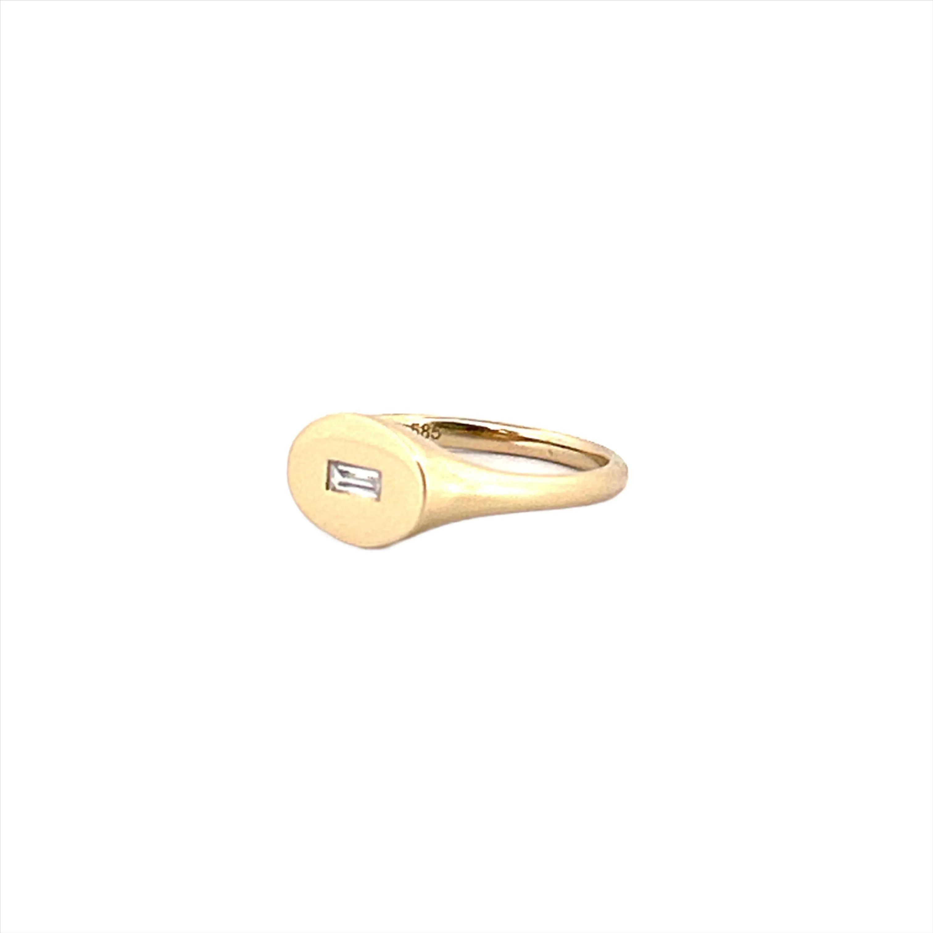 14K Gold Baguette Diamond Signet Ring