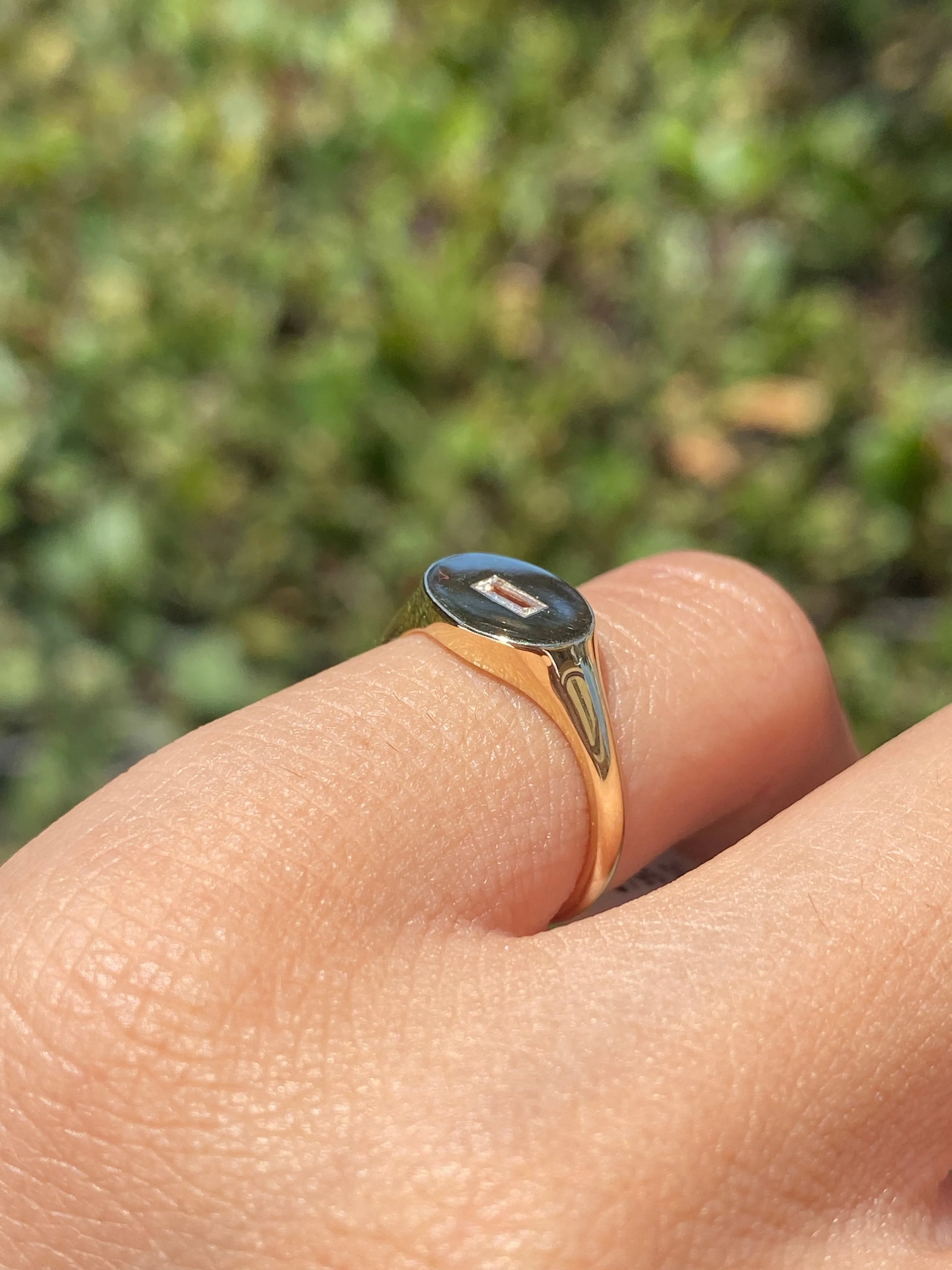 14K Gold Baguette Diamond Signet Ring