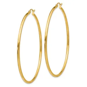 14k Gold Polished 2x60mm Lightweight Tube Hoop Earrings