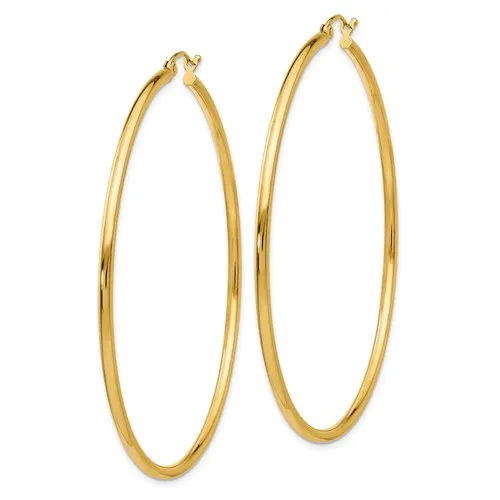 14k Gold Polished 2x60mm Lightweight Tube Hoop Earrings