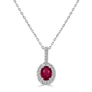 14K Gold, Ruby & Diamond Oval Pendant