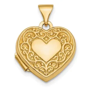 14k Polished Fancy Scroll Design Reversible 15mm Heart Locket