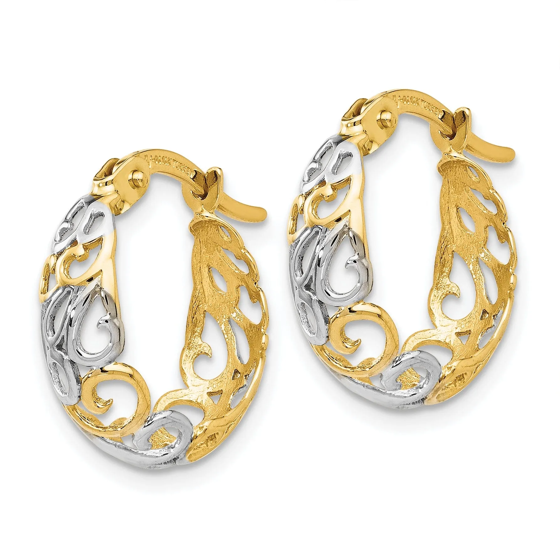 14k Two Tone Gold Fancy Hoop Earrings