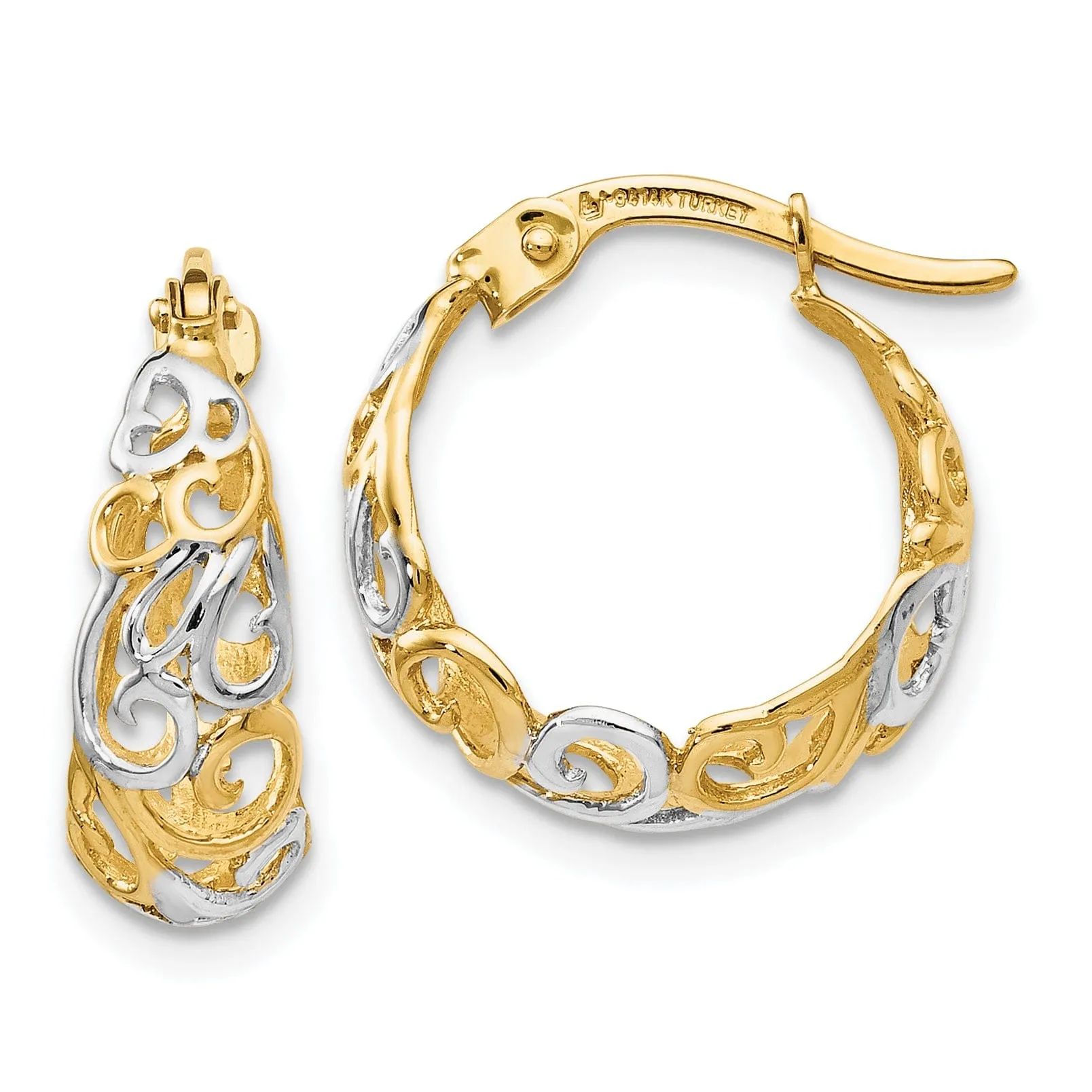 14k Two Tone Gold Fancy Hoop Earrings