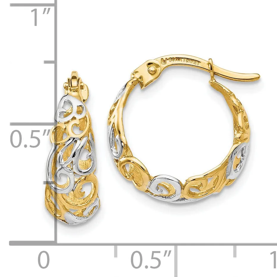 14k Two Tone Gold Fancy Hoop Earrings