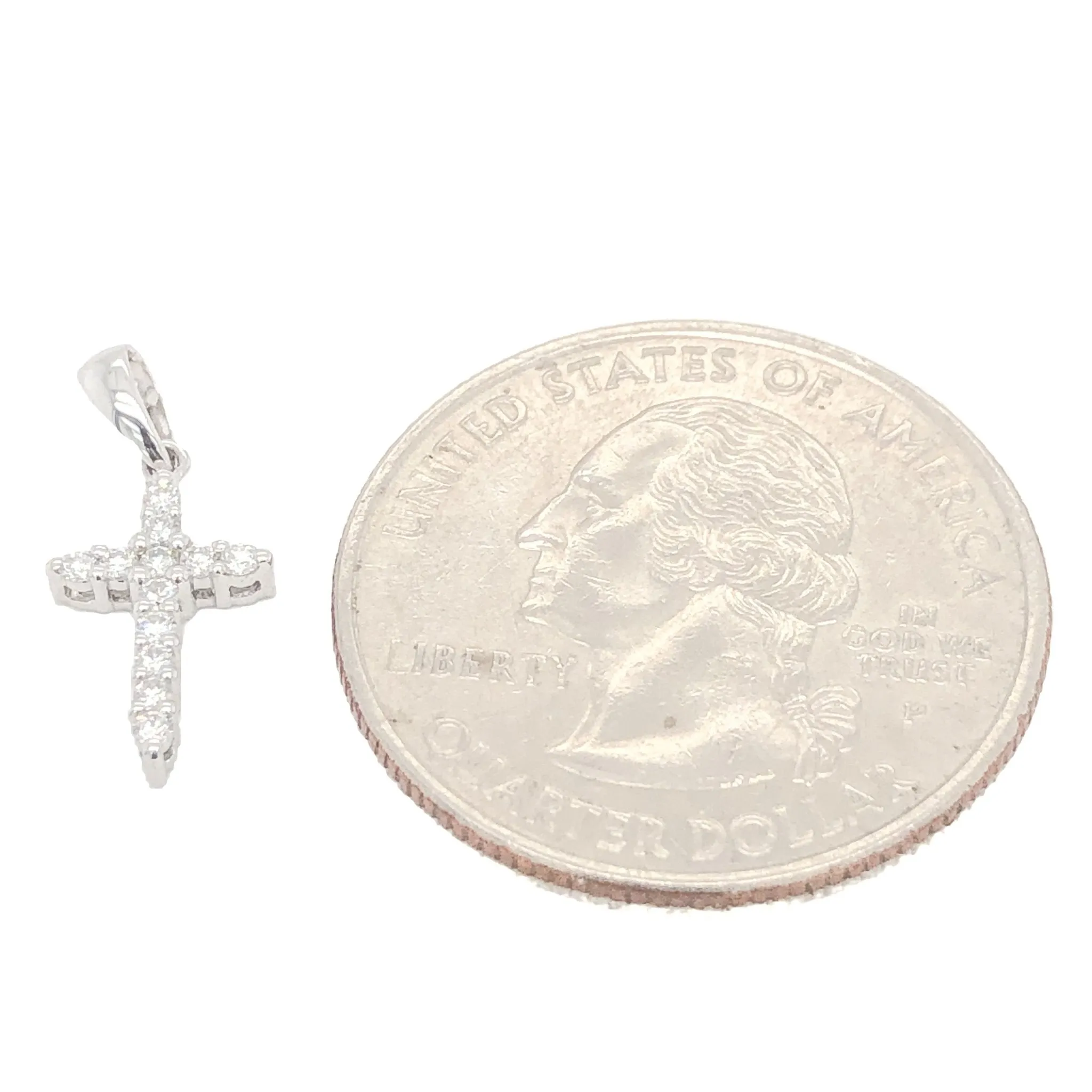 14K W Gold 0.14cttw G/SI2 Diamond Small Cross