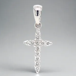 14K W Gold 0.14cttw G/SI2 Diamond Small Cross