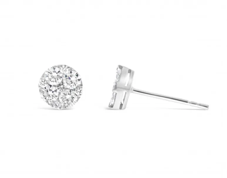 14k White Gold .77ctw Diamond Cluster Stud Earrings (I7669)