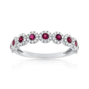 14K White Gold Diamond Halo Ruby Ring