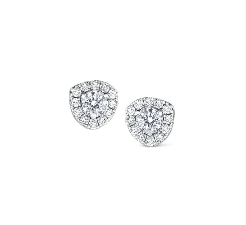 14k White Gold Diamond Halo Stud Earrings (I8277)