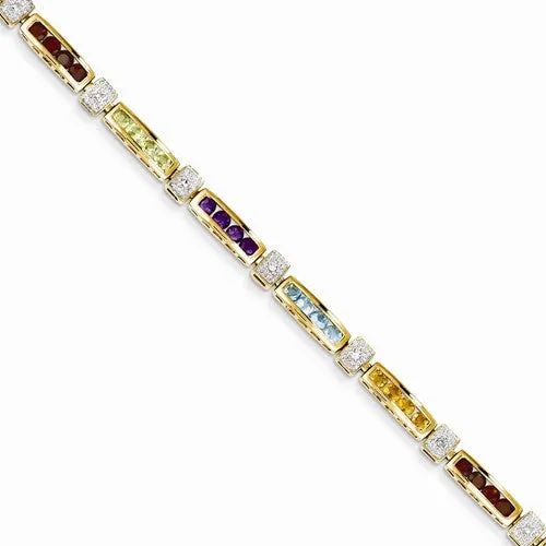 14K Yellow Gold Completed Genuine Fancy Diamond & Gemstone Rainbow Bracelet