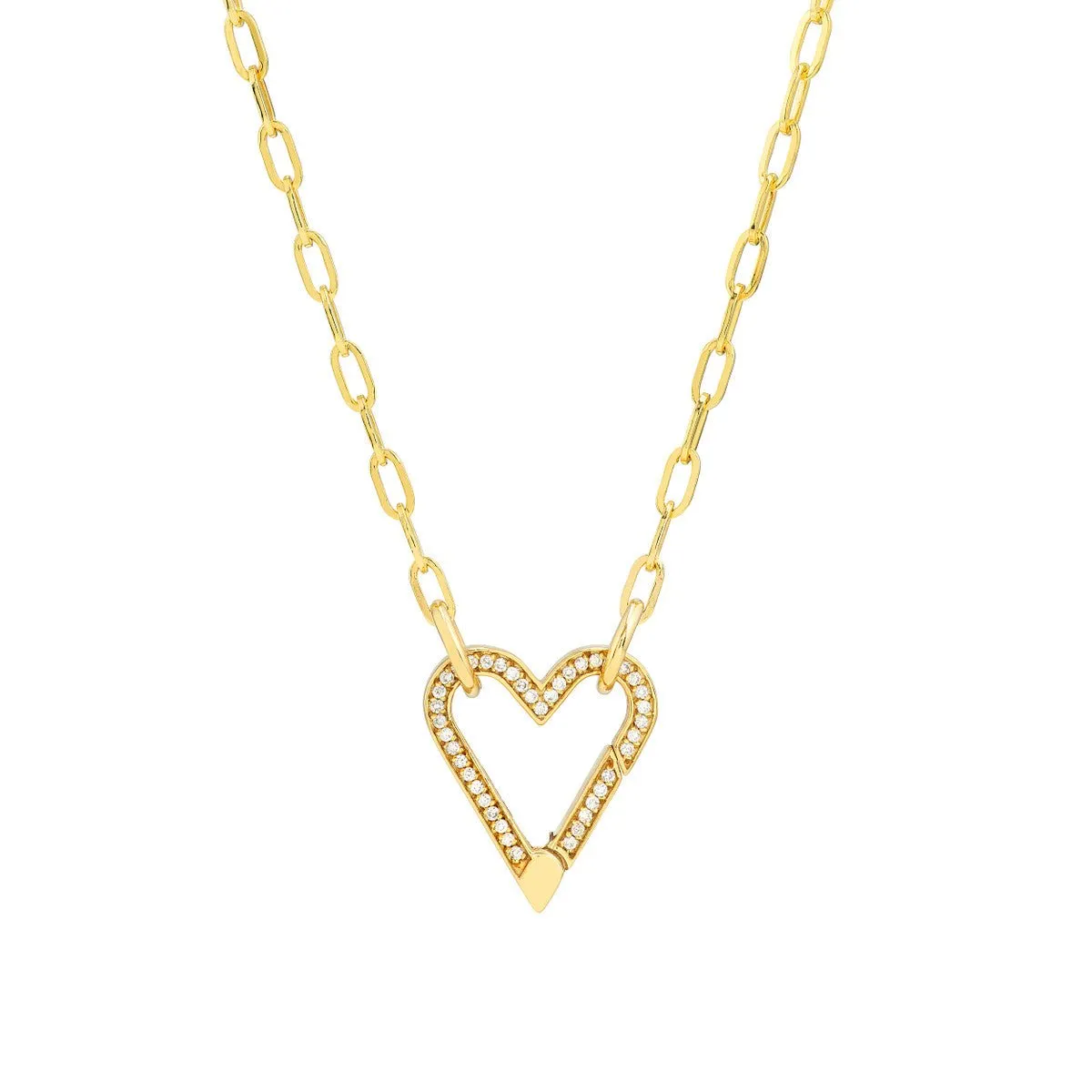 14K Yellow Gold Diamond Open Heart Push Lock