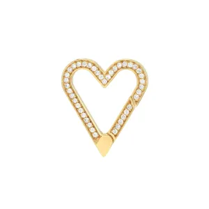 14K Yellow Gold Diamond Open Heart Push Lock