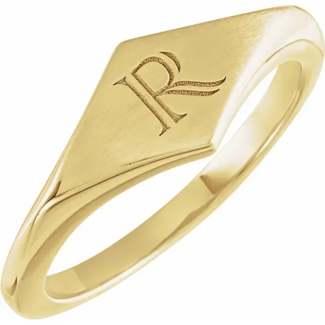 14K Yellow Gold Geometric Signet Ring