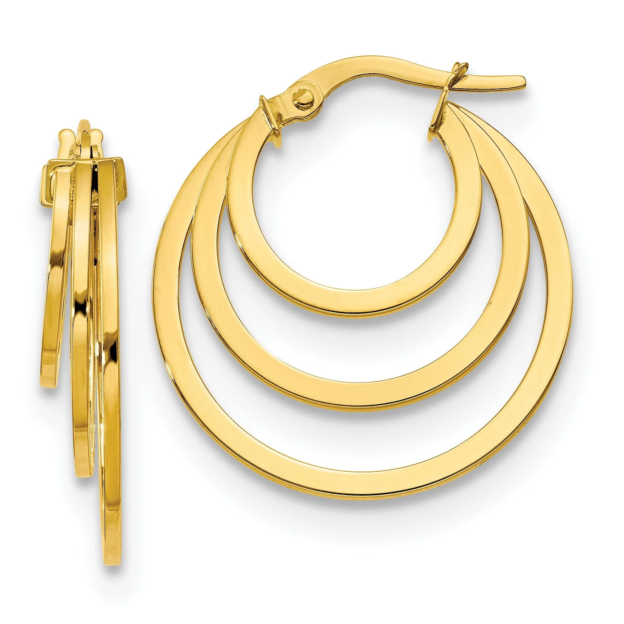 14k Yellow Gold Polished Fancy 3 Hoop Earrings