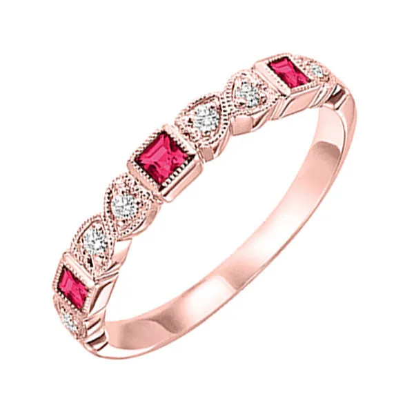 14Kt Rose Gold Diamond 1/12Ctw & Ruby 1/6Ctw Ring