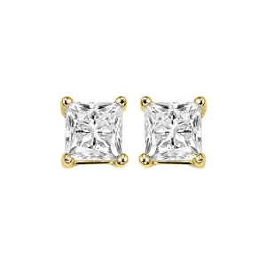 14KT Yellow Gold & Diamond Pricess Cut Stud Earrings  - 1 ctw