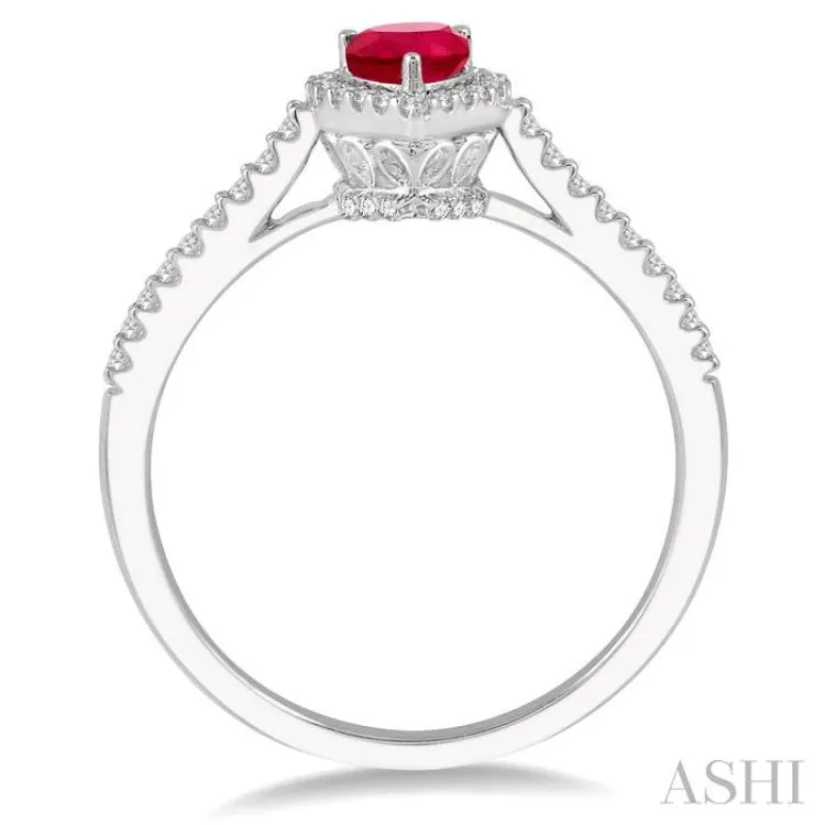 1/5 Ctw Pear Shape 6x4mm Ruby & Round Cut Diamond Precious Ring in 10K White Gold