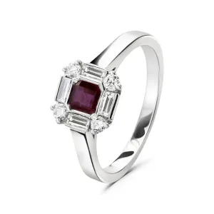 18ct White Gold Ruby & Diamond Cluster Ring