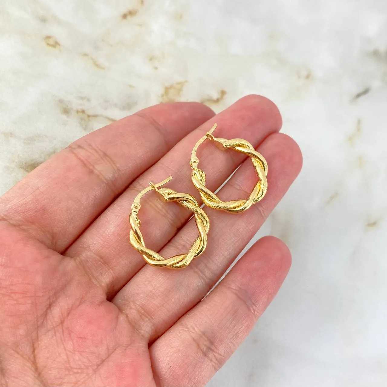 18K Yellow Gold Angi Dotted Sankes Hoop Earrings 2gr / 0.79in