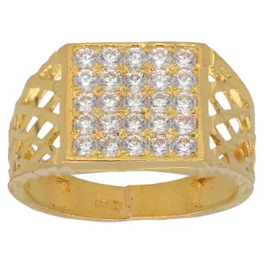 22ct Gold Cubic Zirconia Patterned Signet Ring Size O