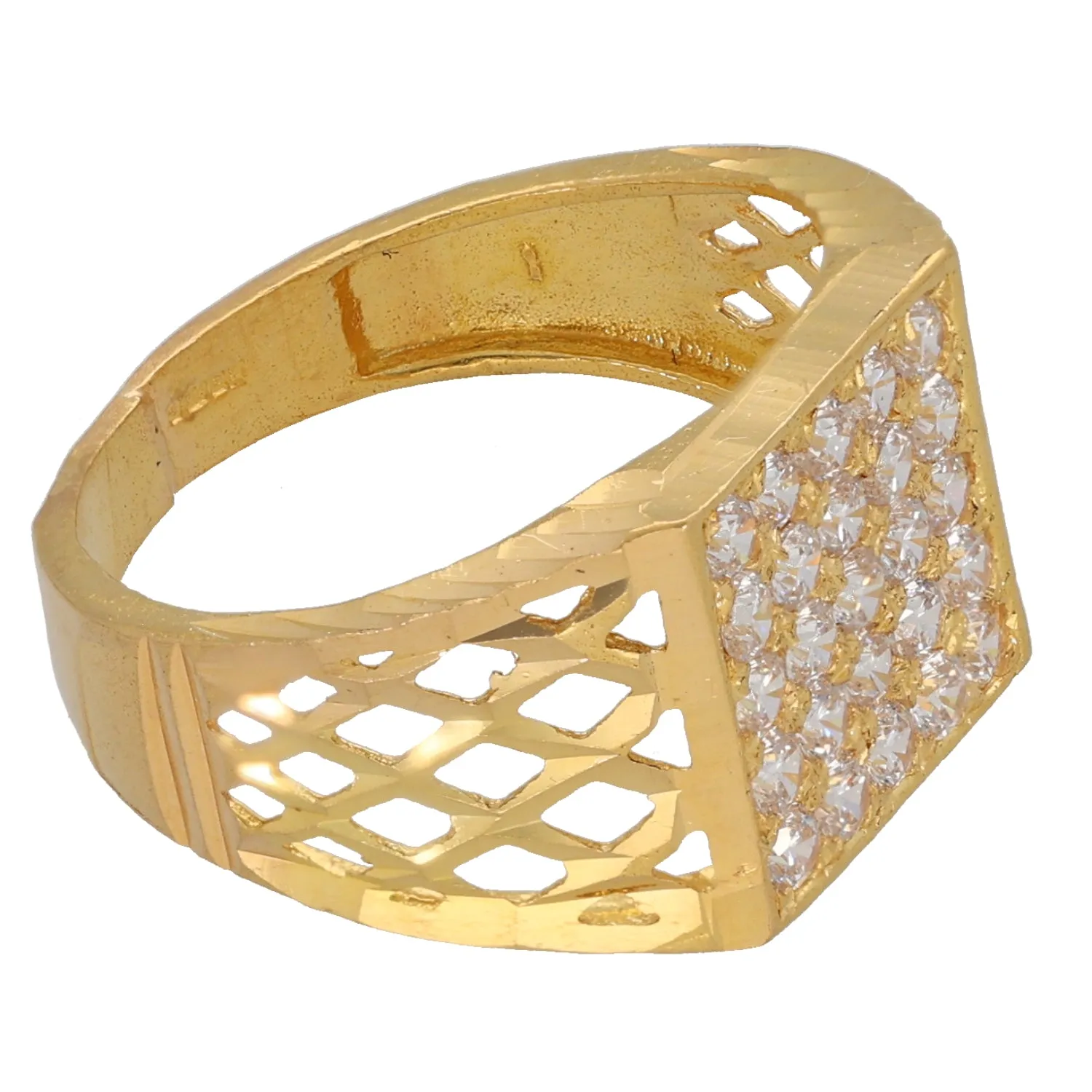 22ct Gold Cubic Zirconia Patterned Signet Ring Size O