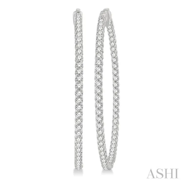 4 ctw Round Cut Diamond In & Out 2-Inch Hoop Earring in 14K White Gold