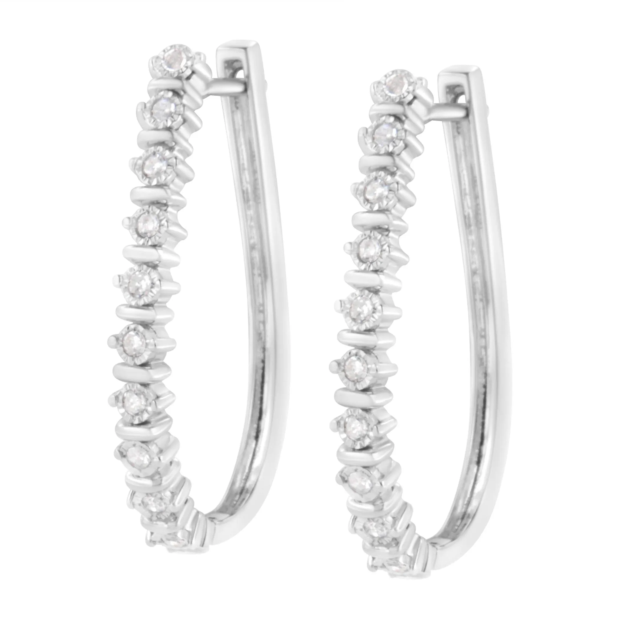 .925 Sterling Silver 1/4 cttw Miracle-Set Round-Cut Diamond Hoop Earring (I-J Color, I2-I3 Clarity)