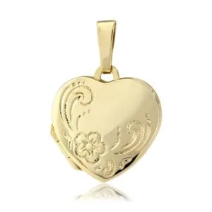 9ct Gold Family Heart Locket, 4 Photo Inserts, Delicate Detailing, 18mm, 18" Chain, Gift box included