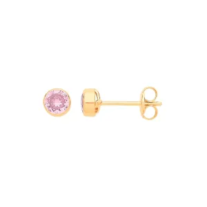 9ct Yellow Gold 4mm Rubover Set Pink CZ Stud Earrings