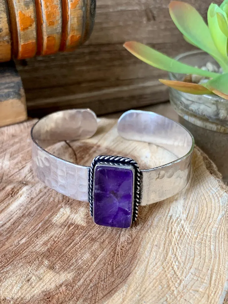 Amethyst Natural Stone Brass Cuff Bracelet