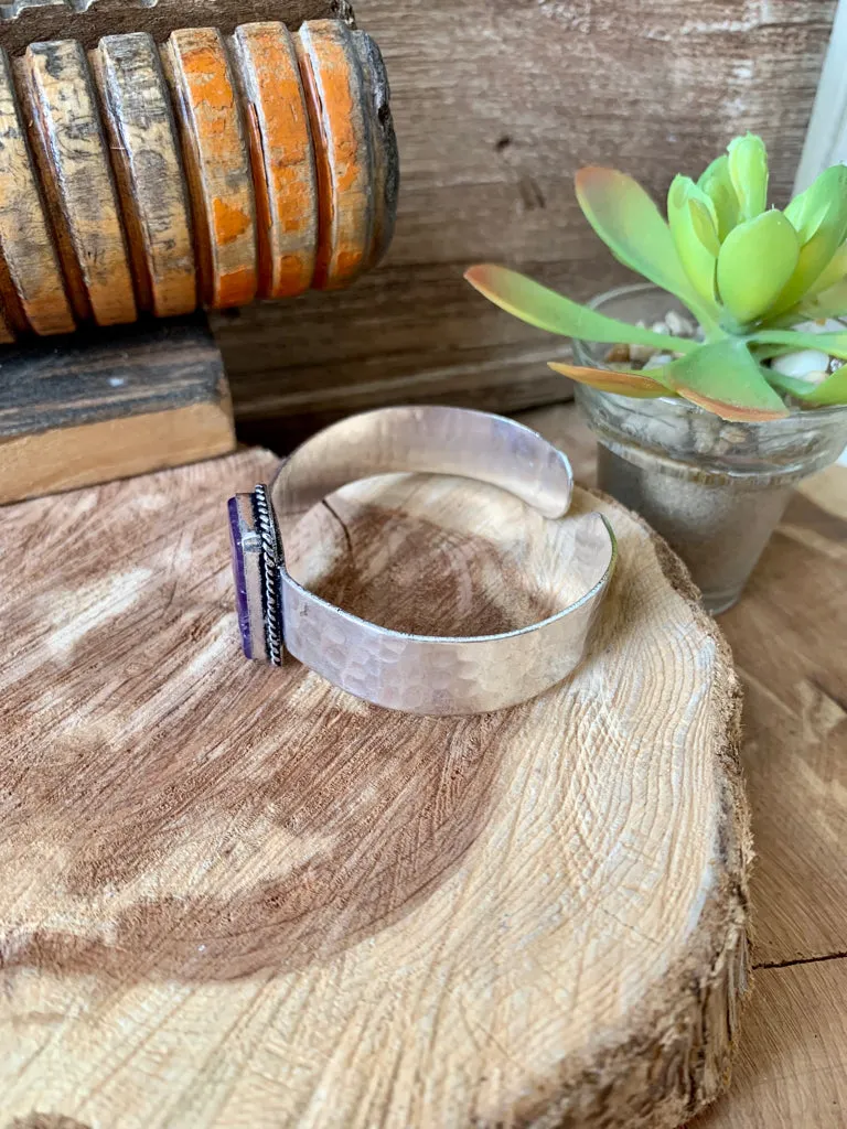 Amethyst Natural Stone Brass Cuff Bracelet