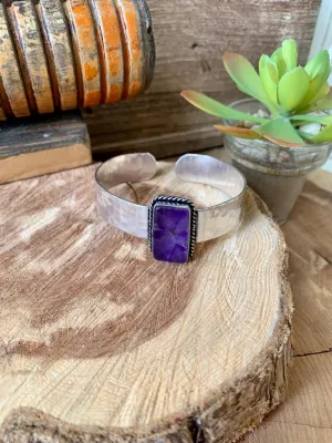 Amethyst Natural Stone Brass Cuff Bracelet