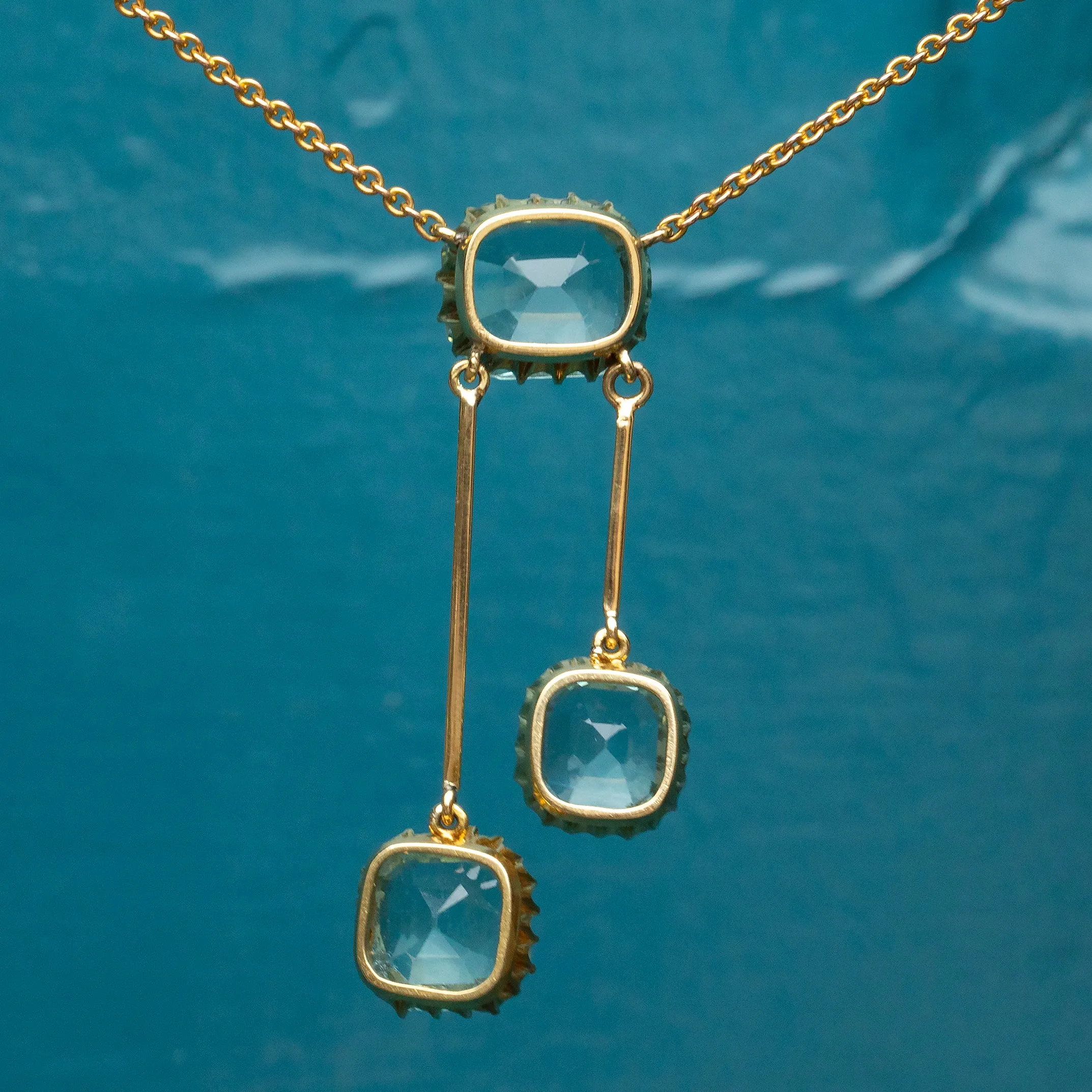 Antique 18ct Gold Aquamarine Negligee Necklace, 10.75ct