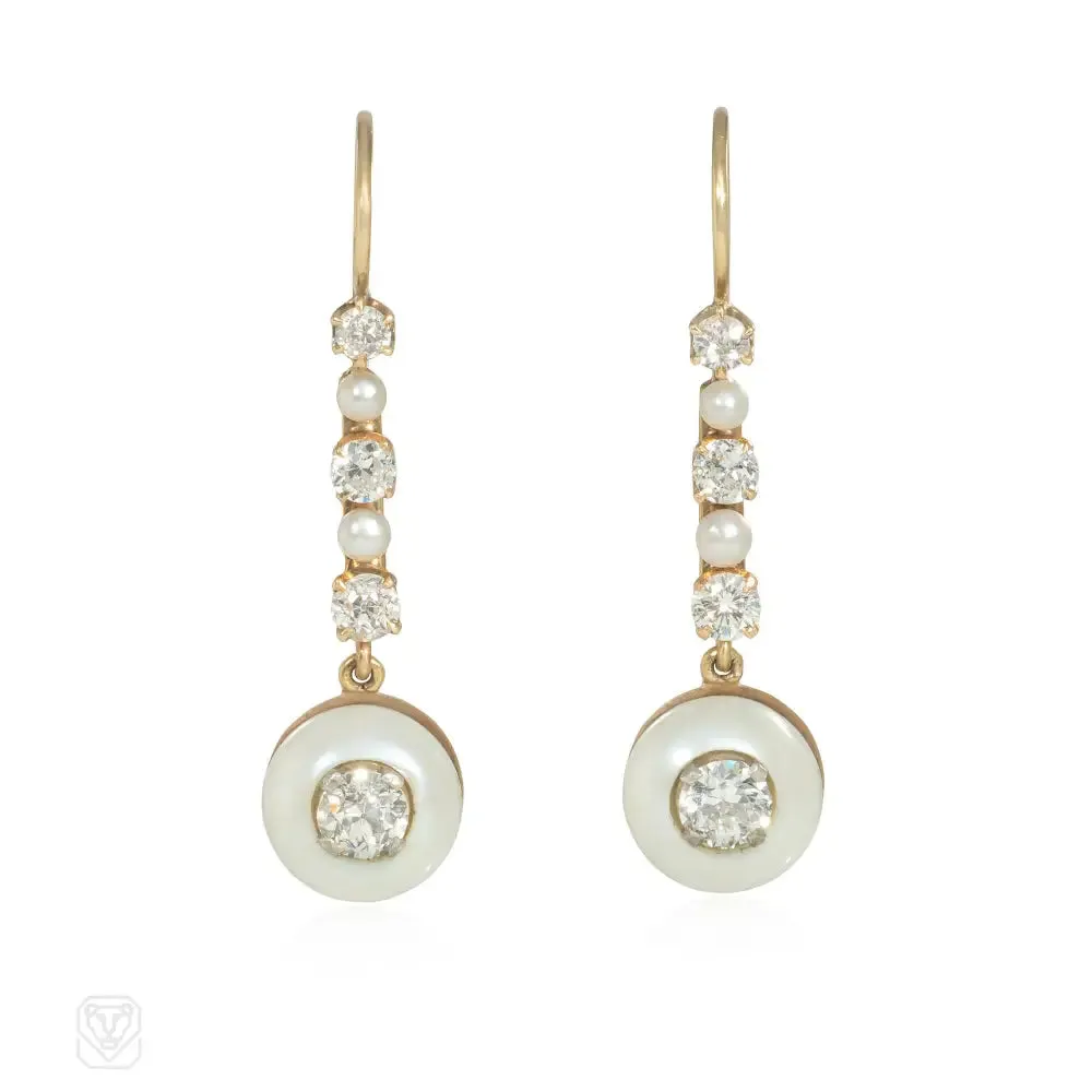 Antique diamond and button pearl earrings