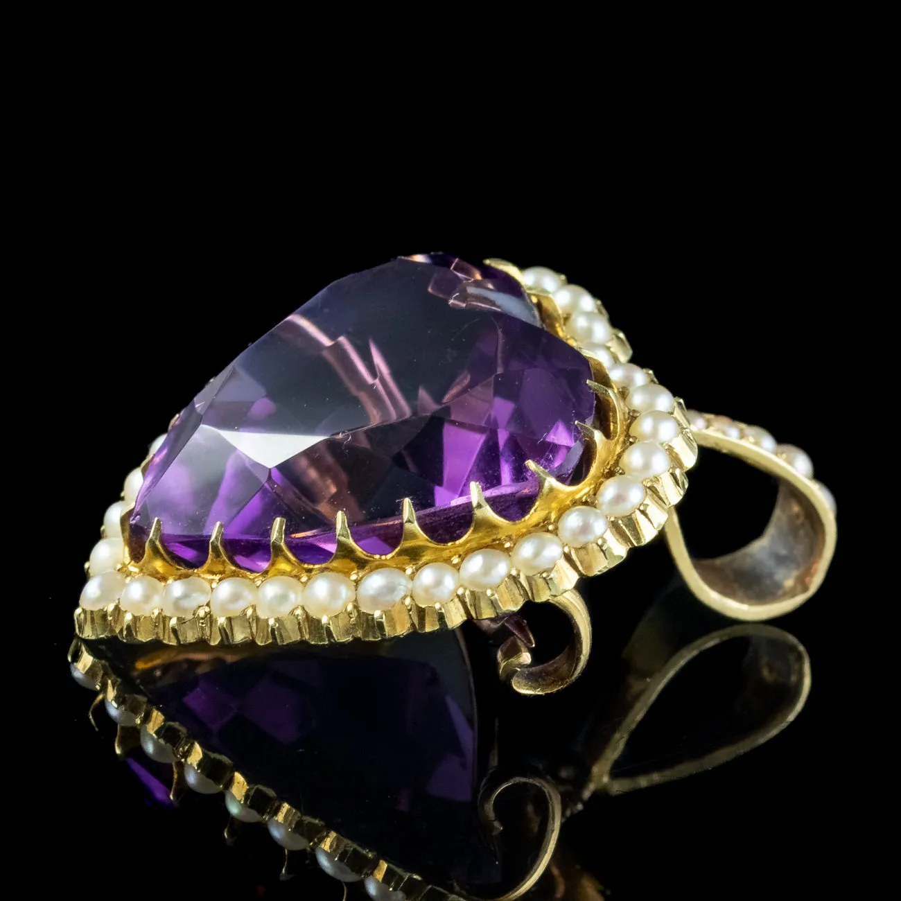 Antique Edwardian Amethyst Pearl Heart Pendant 18ct Gold Dated 1902