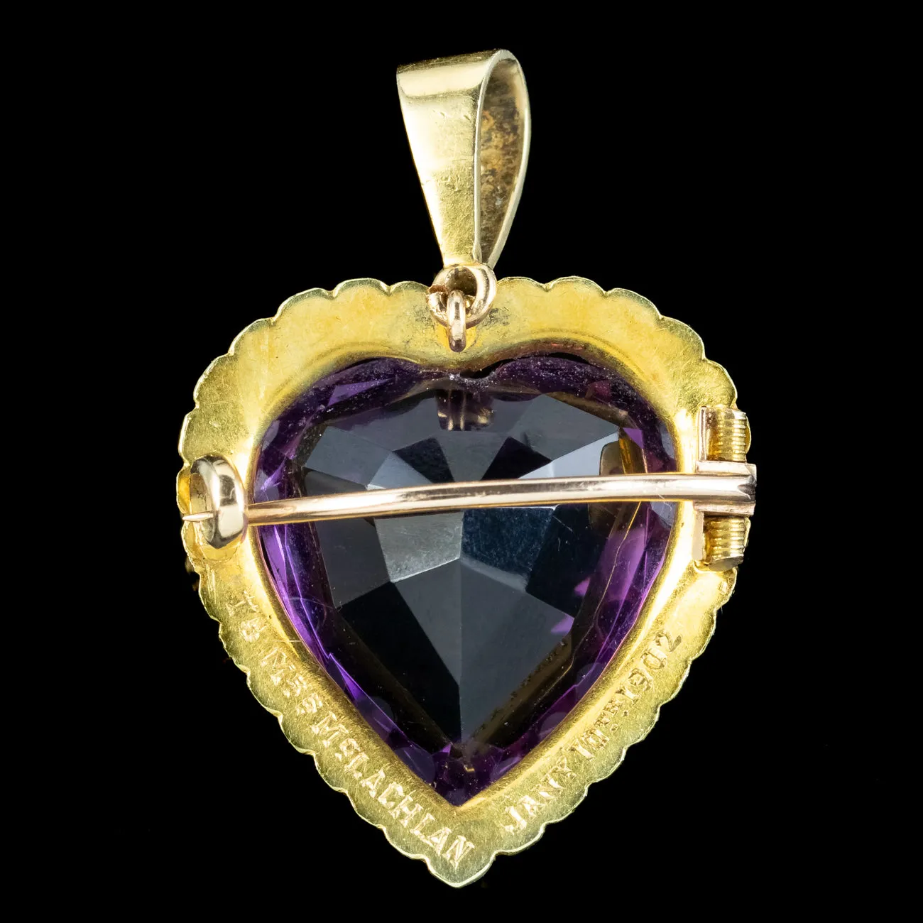 Antique Edwardian Amethyst Pearl Heart Pendant 18ct Gold Dated 1902