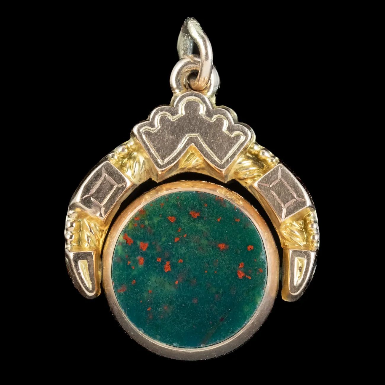 Antique Edwardian Bloodstone Carnelian Swivel Fob Pendant 9ct Gold Dated 1919